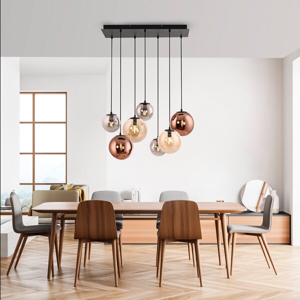 JUST LIGHT. GmbH Висяща лампа „Shiny“, с 7 лампи, дълга, многоцветна, стъклена, E14, Затъмняване, Черен, Дневна/трапезария, Стъкло, Висулки в пакет