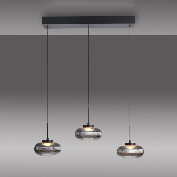 JUST LIGHT. GmbH LED висяща лампа „Noctis“, 3-лампова, димно-сива, стъкло, с регулиране на, Затъмняване, Сив, Дневна/трапезария, Стъкло, Модерен