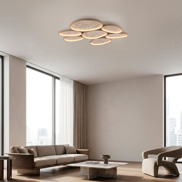JUST LIGHT. GmbH LED таванна лампа Moonbraker 7, пясъчно-бежова, 3 000 K, с регулиране на, Затъмняване, Бежов, Дневна/трапезария, Алуминий, Модерен