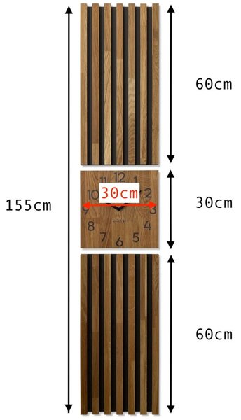 Дъбов часовник с ламели 155 x 30 cm