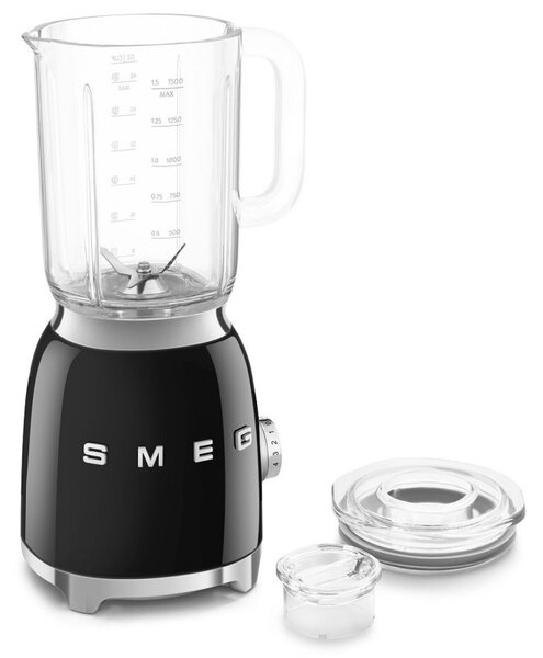 Блендер Smeg BLF03BLEU, 800W, 1.5 л, 18000 об/мин, 4 програми, 4 скорости + Пулс, Неръждаема стомана, Черен