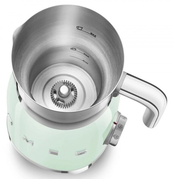 Уред за разпенване на мляко Smeg MFF11PGEU, 500 W, 600 мл, 8 програми, Подвижна кана, Автоматично изключване, Пастелно Зелен