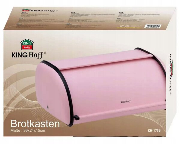 Кутия за хляб Kinghoff KH 1756, 36 см, Лека и здрава конструкция, Стомана, Розов