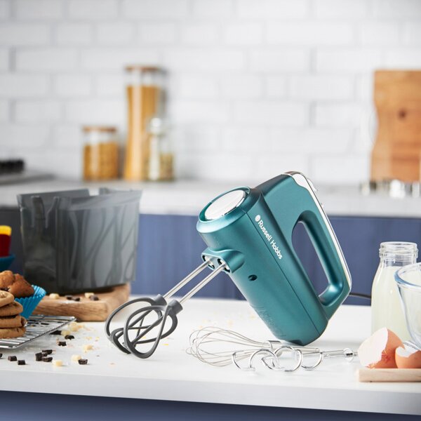 Ръчен миксер Russell Hobbs Swirl 25891-56, 350W, 5 скорости, Турбо, Бутон за приставки, High Performance Helix Beater, Без BPA, Тюркоаз