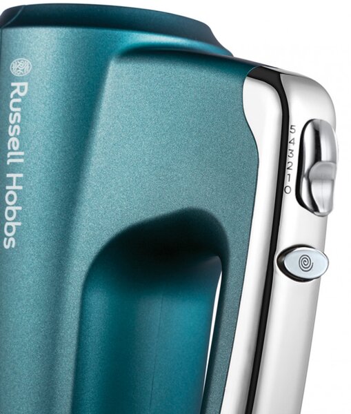 Ръчен миксер Russell Hobbs Swirl 25891-56, 350W, 5 скорости, Турбо, Бутон за приставки, High Performance Helix Beater, Без BPA, Тюркоаз