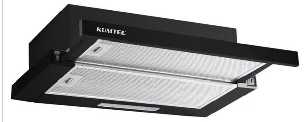 Телескопичен абсорбатор Kumtel DS6-905B S, 90W, 250 м3/ч, 2 мотора, 2 степени, Двоен алуминиев филтър, LED, Черен