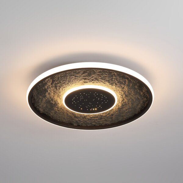 Searchlight LED плафон Lumadisc, ефект на звезди, черен, Ø 41 cm, Затъмняване, Черен, Дневна/трапезария, Метал, Модерен