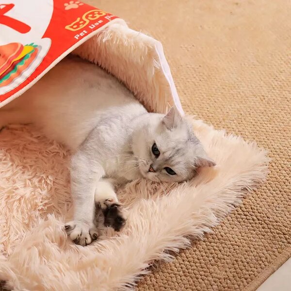 Fluffybox™ кутия с форма на легло за котка от плюш, Червен