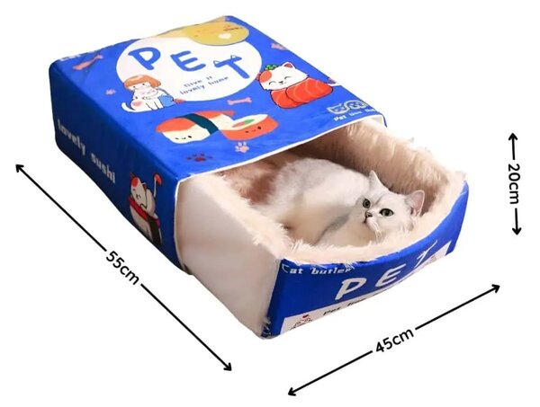 Fluffybox™ кутия с форма на легло за котка от плюш, Червен