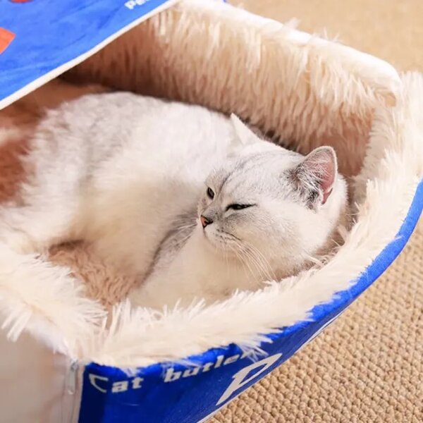 Fluffybox™ кутия с форма на легло за котка от плюш, Червен