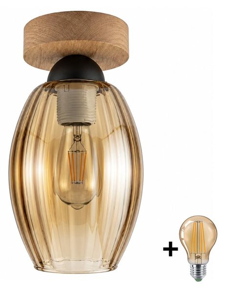 BRILAGI - LED таванно осветително тяло R GLASS 1xE27/60W/230V Ø 17 см дъб/димно бежово