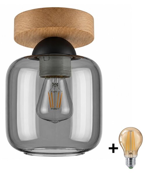 BRILAGI - LED таванно осветително тяло R GLASS 1xE27/60W/230V Ø 14 см дъб/димно сиво