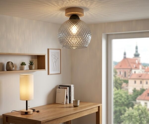 BRILAGI - LED таванно осветително тяло R GLASS 1xE27/60W/230V Ø 18 см дъб/димчато сиво
