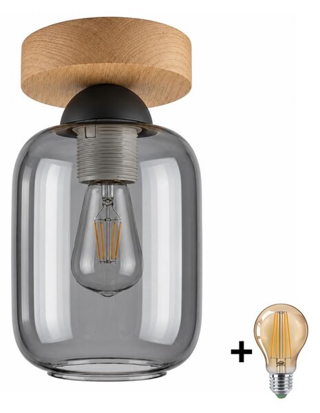 BRILAGI - LED таванно осветително тяло R GLASS 1xE27/60W/230V Ø 14 см дъб/димно сиво