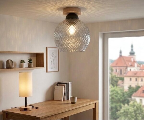 BRILAGI - LED Таванно осветително тяло R GLASS 1xE27/60W/230V Ø 25 см дъб/димно сиво