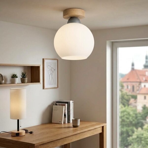 BRILAGI - LED таванно осветително тяло RETRO GLASS 1xE27/60W/230V Ø 15 cm дъб/бяло