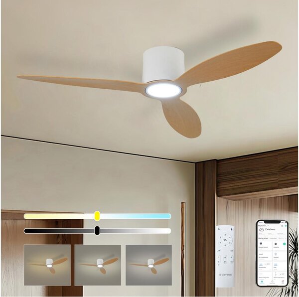 ZEVENTI - LED таванен вентилатор VENTORA LED/24W/230V Wi-Fi Tuya бял/дъб + дистанционно управление