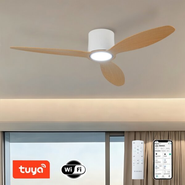 ZEVENTI - LED таванен вентилатор VENTORA LED/24W/230V Wi-Fi Tuya бял/дъб + дистанционно управление