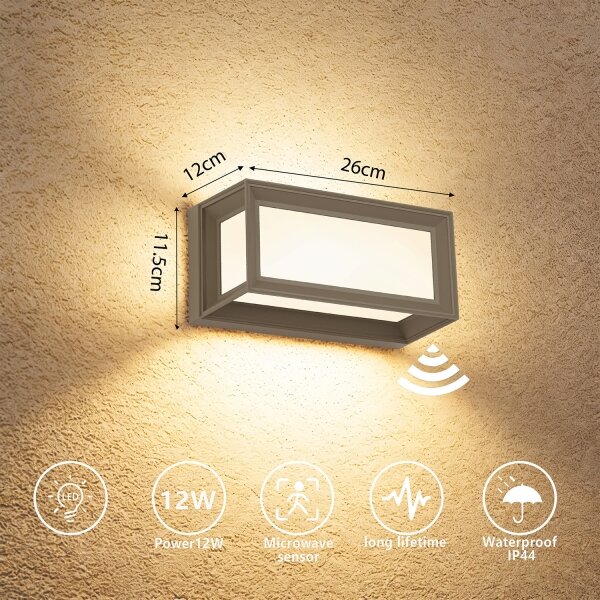 Brilagi - LED външно стенно осветително тяло със сензор PARKER LED/12W/230V сиво IP44