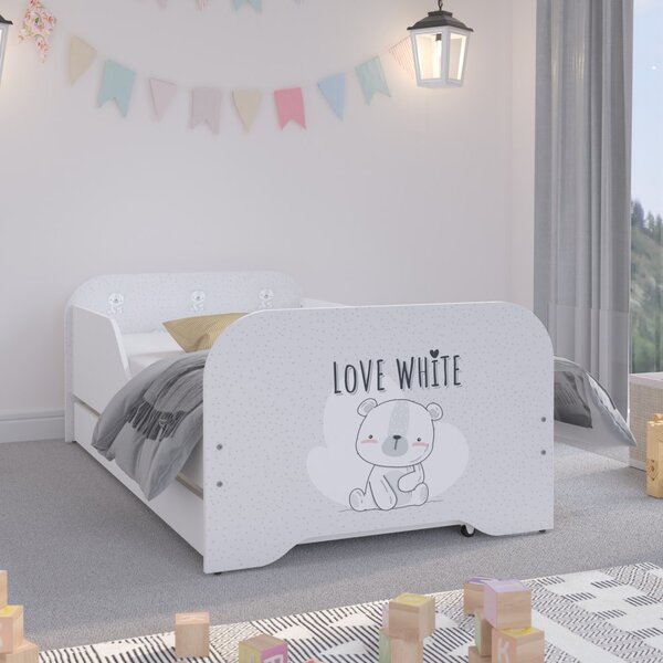 Качествено детско легло с плюшено мече LOVE WHITE 140 х 70 см