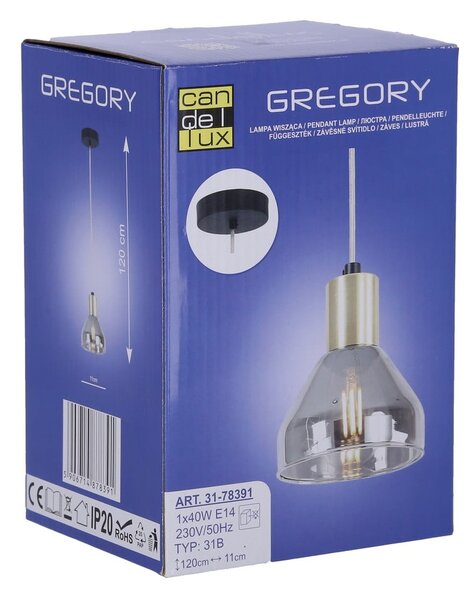 Висяща лампа в лавандулов и златист цвят със стъклен абажур Gregory - Candellux Lighting