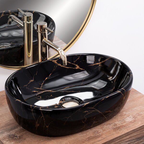 Умивалник за плот Rea Amelia Black Marble shiny