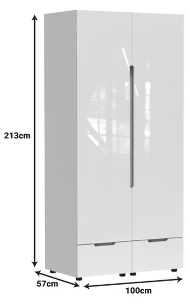 Гардероб с две врати Afina Pako World White 100x57x213 cm