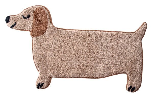 Бежов текстилен килим за баня 47x80 cm Sausage Dog – Sass & Belle