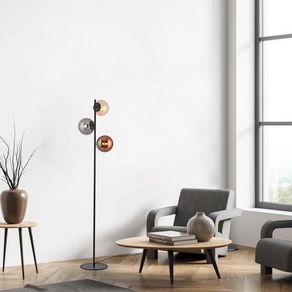 JUST LIGHT. GmbH Стойна лампа „Shiny“, с 3 лампи, черна/многоцветна, стъкло, E14, Черен, Дневна/трапезария, Стъкло