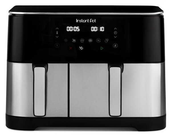 Двоен фритюрник с горещ въздух 8в1 Instant Pot Vortex DUAL SPLIT, 2600W, 11 л, 205°C, EvenCrisp, Синхронизирано готвене, Сензорно управление, Черен/инокс
