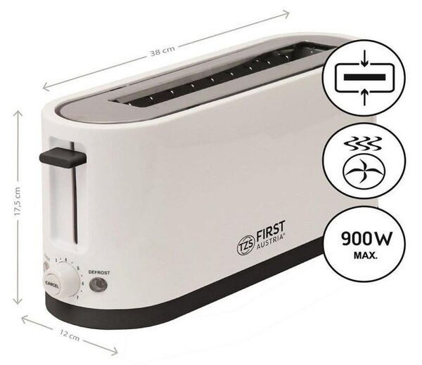 Тостер за хляб First Austria FA-5368-4, 900W, Размразяване, 38 см, Бял
