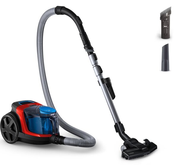Прахосмукачка Philips PowerPro Compact FC9330/09, без торба, 650 W, 1.5 л. капацитет на торбата, енергиен клас A, PowerCyclone технология, червено
