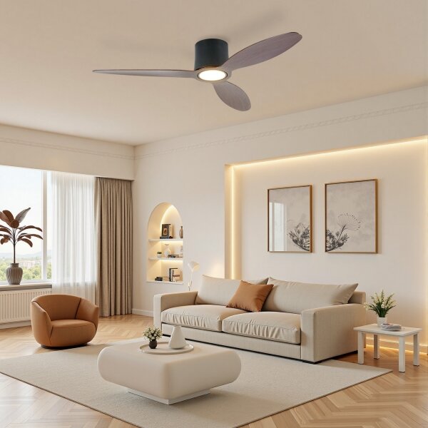 ZEVENTI - LED таванен вентилатор VENTORA LED/24W/230V Wi-Fi Tuya черен/орех + дистанционно управление