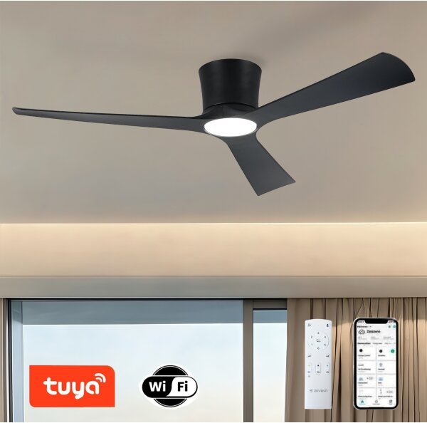 ZEVENTI - LED таванен вентилатор AUREX LED/24W/230V Wi-Fi Tuya черен + дистанционно управление
