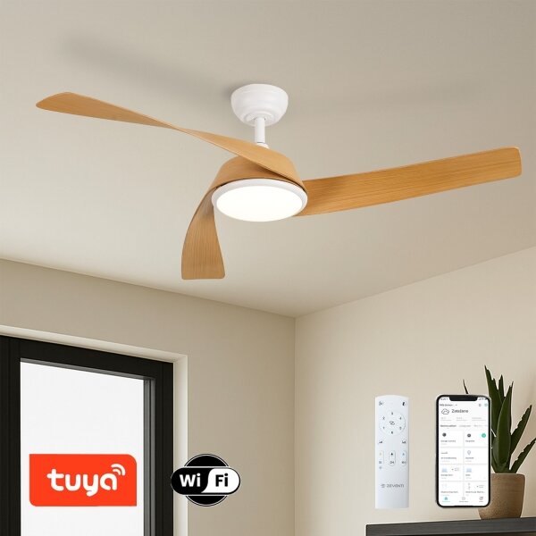 ZEVENTI - LED таванен вентилатор AERYS LED/24W/230V Wi-Fi Tuya бял/дъб + дистанционно