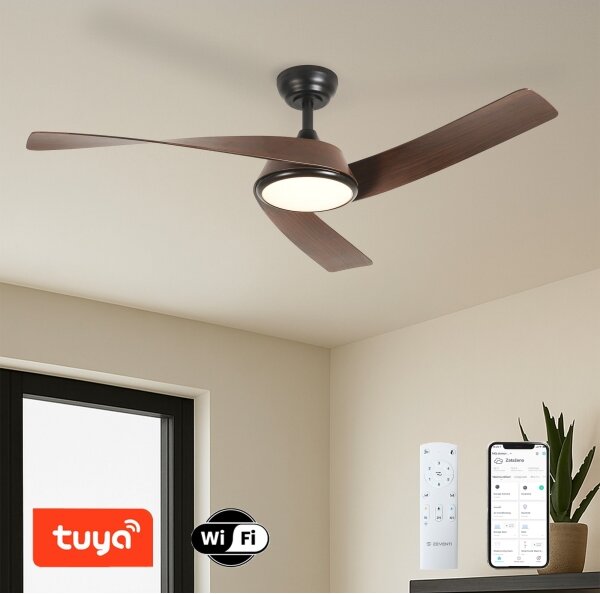 ZEVENTI - LED таванен вентилатор AERYS LED/24W/230V Wi-Fi Tuya черен/орех + дистанционно управление