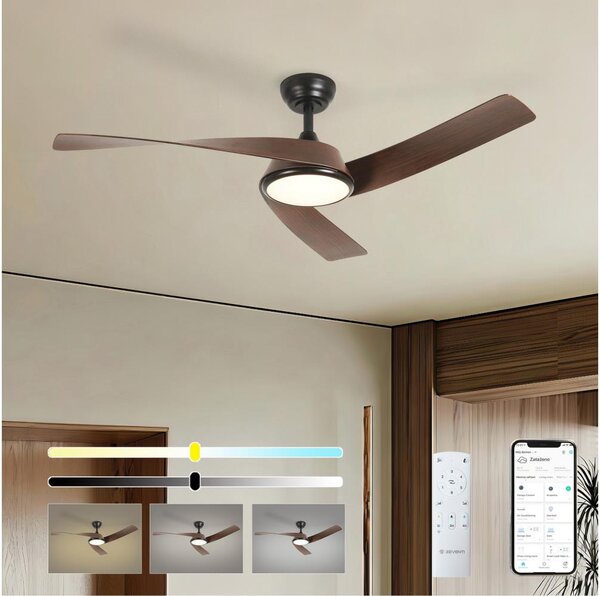 ZEVENTI - LED таванен вентилатор AERYS LED/24W/230V Wi-Fi Tuya черен/орех + дистанционно управление