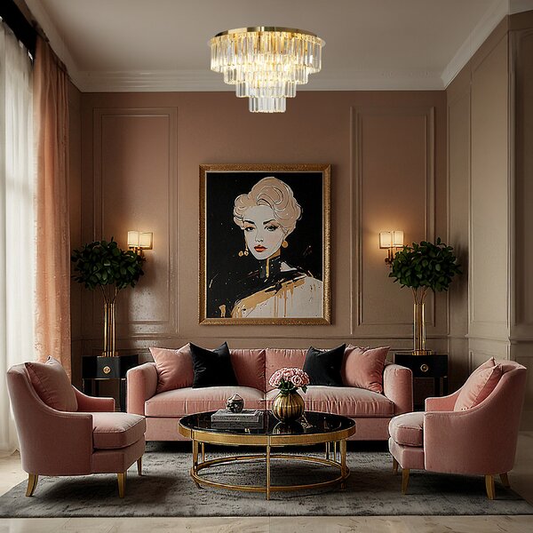Milagro Lighting Таванска лампа Milano, Ø 60 cm, злато/кристал, стъкло, 9 x E14, Злато / месинг, Дневна/трапезария, Стъкло