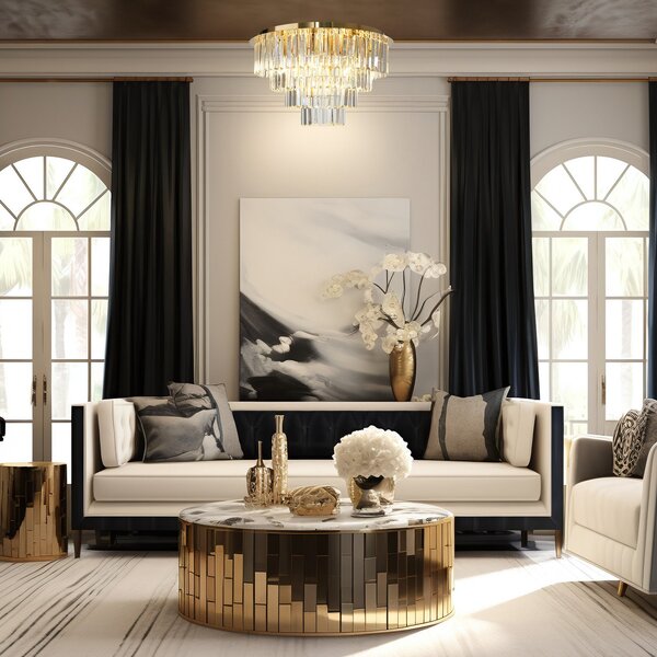 Milagro Lighting Таванска лампа Milano, Ø 60 cm, злато/кристал, стъкло, 9 x E14, Злато / месинг, Дневна/трапезария, Стъкло