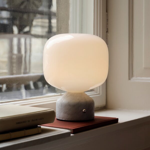 GEJST LED акумулаторна настолна лампа Meemo, мрамор бял, стъкло, USB, Затъмняване, Бял, Дневна/трапезария, Стъкло