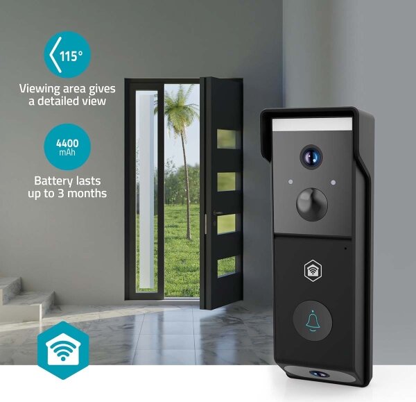 Nedis WIFICDP31BK - видео звънец със сензор, 4400 mAh, 2× Full HD 1080p, IP54, Wi-Fi, Tuya