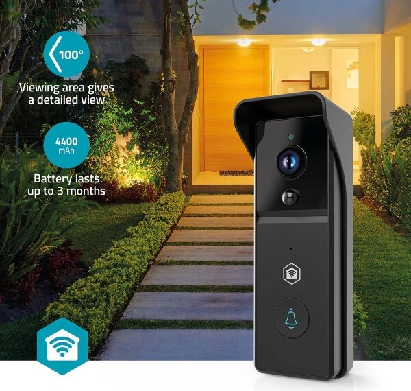Nedis WIFICDP21BK - Видеозвънец със сензор 4400 mAh Full HD 1296p IP44 Wi‑Fi Tuya