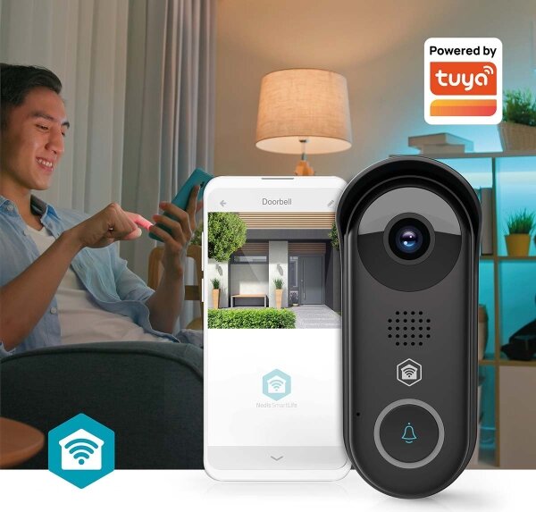 Nedis WIFICDP11BK - Умен видео звънец със сензор 5V Full HD 1080p IP54 Wi-Fi Tuya
