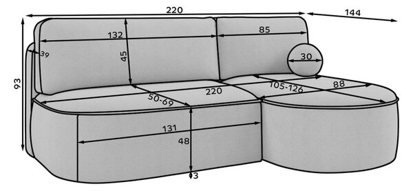 Тъмносин сгъваем/с място за съхранение ъглов диван от рипсено кадифе (десен ъгъл/с лежанка) Livosa – ELTAP