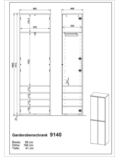 Сиво-бежов/в светло естествен цвят гардероб 59x194x41 cm Cormano – Germania