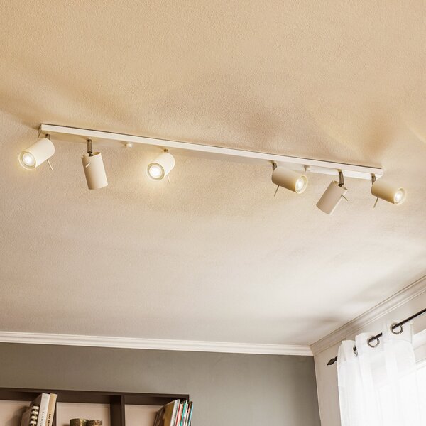 SOLLUX LIGHTING Таванна лампа Round, бяла, шестлампена линейна, Затъмняване, Бял, Дневна/трапезария, Метал, Модерен