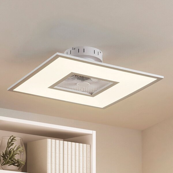 Lindby Вентилатор за таван LED Romea, ъглов, DC, тих, 60 cm, Затъмняване, Сив, Дневна/трапезария, Пластмаса, Модерен