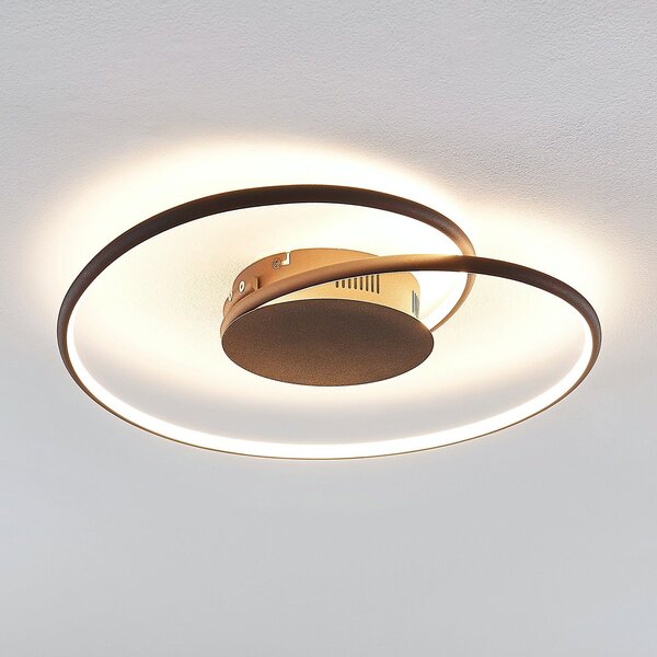 Lindby LED лампа за таван Joline, Ø 45 cm, ръждивокафява, метал, Кафяв / ръждив, Дневна/трапезария, Метал, Модерен