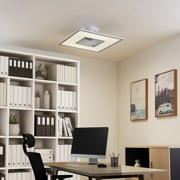 Lindby Вентилатор за таван LED Romea, ъглов, DC, тих, 60 cm, Затъмняване, Сив, Дневна/трапезария, Пластмаса, Модерен