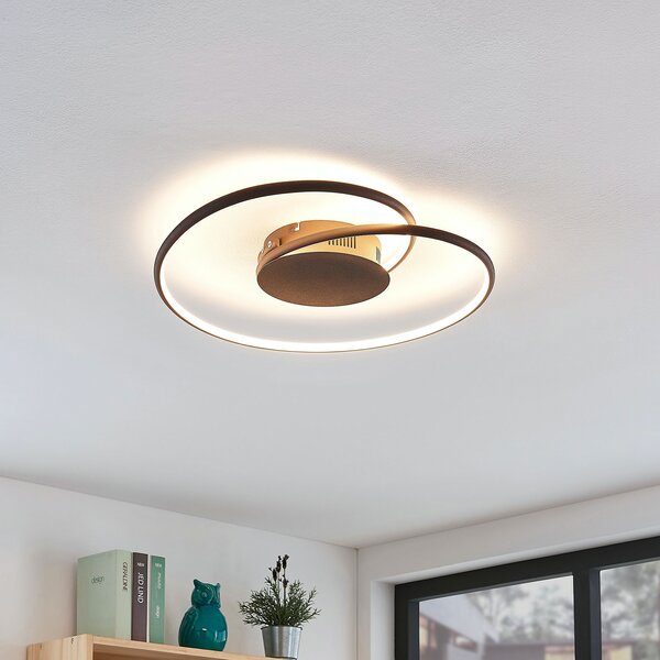 Lindby LED лампа за таван Joline, Ø 45 cm, ръждивокафява, метал, Кафяв / ръждив, Дневна/трапезария, Метал, Модерен